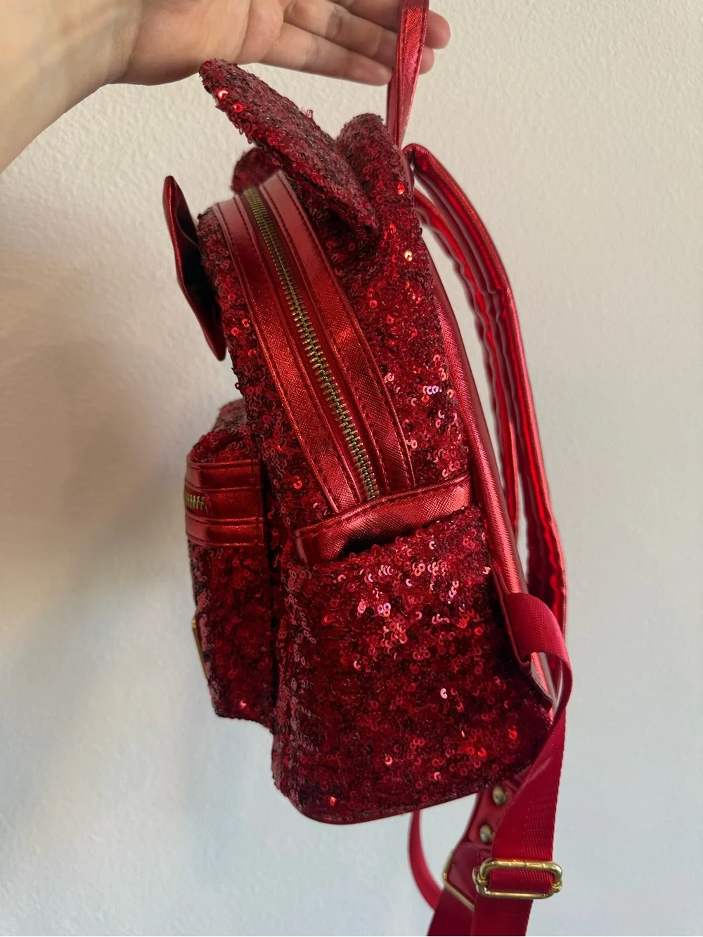 DISNEY PARKS LOUNGEFLY RED SEQUIN MINI BACKPACK